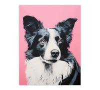 Artery8 Border Collie Pastel Pink Screen Print Risograph Artwork Spot Block Colour Duotone Retro Riso Interior Design Extra Large XL Wall Art Poster Print