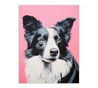 Artery8 Border Collie Pastel Pink Screen Print Risograph Artwork Spot Block Colour Duotone Retro Riso Interior Design Large Wall Art Poster Print Thick Paper 18X24 Inch