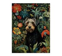 Border Terrier Dog On Elegant Wildflower Floral Backdrop William Morris Style Pattern Artwork Extra Large XL Unframed Wall Art Poster Print Artery8 Multi W24 inch x H32 inch