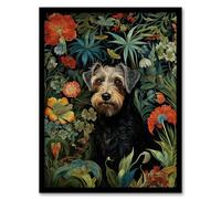 Artery8 Border Terrier Dog On Elegant Wildflower Floral Backdrop William Morris Style Pattern Artwork Framed Wall Art Print 18X24 Inch