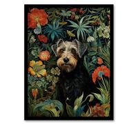 Artery8 Border Terrier Dog On Elegant Wildflower Floral Backdrop William Morris Style Pattern Artwork Framed Wall Art Print A4