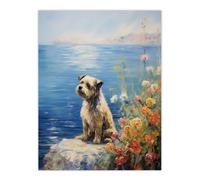 Artery8 Border Terrier On Coastal Cliff Claude Monet Style Dog Oil Painting Unframed Wall Art Print Poster Home Decor Premium | Size: W12" x H16" Artery8 Multicolor W12" x H16"