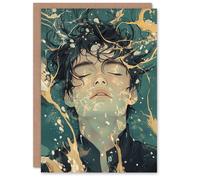 Artery8 Born Again Mindfulness Waves Conceptual Art Birthday Greeting Card in Blue Artery8 Blue