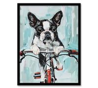 Artery8 Boston Terrier Dog Lover Bicycle Oil Painting Fun Living Room Artwork Framed Wall Art Print 18X24 Inch