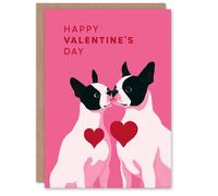 Artery8 Boston Terrier Dogs Animals In Love Illustration Valentine's Day Card