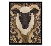 Artery8 Botanical Filigree Design with Ram Sheep Head Framed Art Print in Brown | Size: A4 Artery8 Brown A4