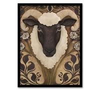 Artery8 Botanical Filigree Design with Ram Sheep Head Living Room Artwork Framed Wall Art Print A4