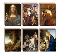 Artery8 Botticelli Manet Rembrandt Da Vinci Jesus Religion Mixed Fine Art Greeting Card Pack of 6 in Brown Artery8 Brown