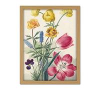 Artery8 Bouquet Of Tulips Violets Blue Grapes And Dotters Artwork Framed Wall Art Print 18X24 Inch