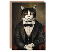 Artery8 Bow Tie Tuxedo Cat Lover Gentleman Pet Portrait Blank For Him Or Her Art Birthday Card