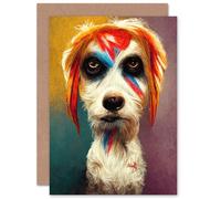 Artery8 Bow Wow Bowie Aladdin Sane Dog Lover for Him or Her Man Woman Birthday Thank You Congratulations Blank Art Greeting Card
