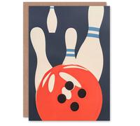 Artery8 Bowling Ball & Pins Strike Simple Design Fun Birthday Art Card Artery8 Multicolor