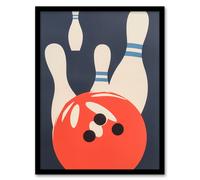 Artery8 Bowling Ball Strike Knocked Pins Sport Fun Framed Art Print in Orange | Size: A4 Artery8 Orange A4