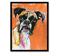 Artery8 Boxer Dog Lover Modern Pet Portrait Orange Framed Wall Art | Size: A4 Artery8 Orange A4