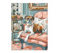 Wall Art Print Boxer Dog Lover Pink Teal Elegant Pet Portrait Poster Artery8 Blue W24 inch x H32 inch