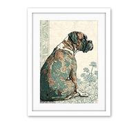 Artery8 Boxer Dog with Floral Pattern Fur Coat Modern Watercolour and Ink Illustration Artwork Framed Wall Art Print 18X24 Inch
