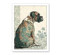 Artery8 Boxer Dog with Floral Pattern Fur Coat Modern Watercolour and Ink Illustration Artwork Framed Wall Art Print 18X24 Inch