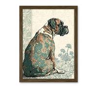 Artery8 Boxer Dog with Floral Pattern Fur Coat Modern Watercolour and Ink Illustration Artwork Framed Wall Art Print 18X24 Inch