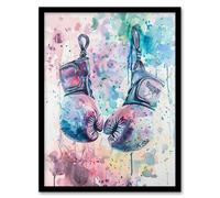 Boxing Gloves Pastel Watercolour Splash Painting Framed Art Print Artery8 Multi A4