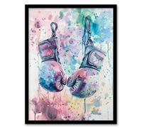 Artery8 Boxing Gloves Pastel Watercolour Splash Painting Wall Art Print - A4 Size