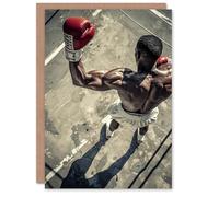 Artery8 Boxing Sport Fan Boxer Muscle Flex Aerial Photo Blank For Him Or Her Art Birthday Card