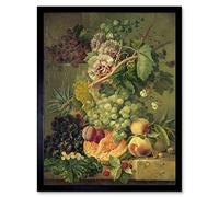Artery8 Brandt Still Life With Flowers And Fruits Painting Art Print Framed Poster Wall Decor 12x16 inch