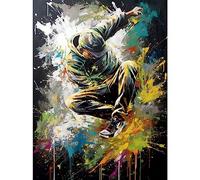 Artery8 Break Dancer B-Boy Dancing Splatter Paint Portrait Art Print Canvas Premium Wall Decor Poster Mural