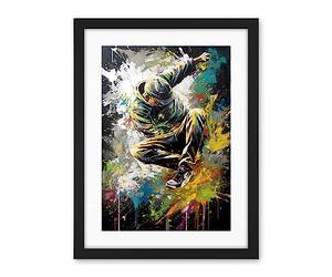 Artery8 Break Dancer B-Boy Dancing Splatter Paint Portrait Artwork Framed Wall Art Print 18X24 Inch