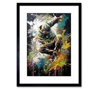 Artery8 Break Dancer B-Boy Dancing Splatter Paint Portrait Artwork Framed Wall Art Print 9X7 Inch