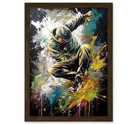 Break Dancer B-Boy Dancing Splatter Paint Portrait Artwork Framed Wall Art Print A4 Artery8 Brown One Size