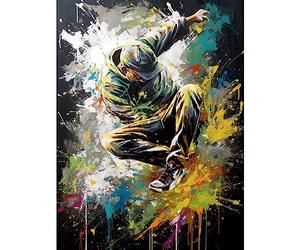 Artery8 Break Dancer B-Boy Dancing Splatter Paint Portrait Large Wall Art Poster Print Thick Paper 18X24 Inch