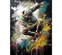 Artery8 Break Dancer B-Boy Dancing Splatter Paint Portrait Premium Wall Art Canvas Print 18X24 Inch