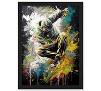 Artery8 Break Dancer B-Boy Dancing Splatter Paint Portrait Wall Art Print - A4 Size