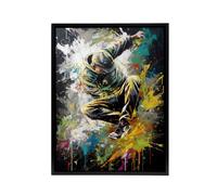 Artery8 Breakdancer B Boy Dancing Paint Splatter Framed Canvas Wall Art Print | Size: W18" x H24" Artery8 Multicolor W18" x H24"