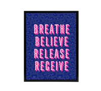 Artery8 Breathe Believe Release Receive Cheetah Print Framed Canvas Art Print in Blue | Size: W18" x H24" Artery8 Blue W18" x H24"