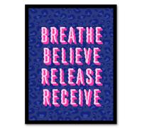 Artery8 Breathe Believe Release Receive Cheetah Print Framed Wall Art Print in Blue | Size: A4 Artery8 Blue A4