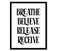 Artery8 Breathe Believe Release Receive Meditation Mantra Framed Art Print in Black | Size: W12" x H16" Artery8 Black W12" x H16"