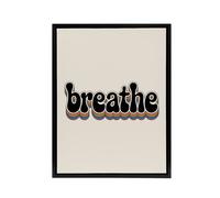 Artery8 Breathe Funky Retro Rainbow Typography Framed Canvas Wall Art Print in Beige | Size: W18" x H24" Artery8 Beige W18" x H24"