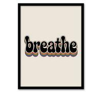 Artery8 Breathe Funky Retro Rainbow Typography Framed Wall Art Print 12X16"