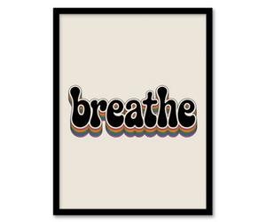 Artery8 Breathe Funky Retro Rainbow Typography Framed Wall Art Print 12X16"
