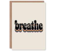 Artery8 Breathe Funky Retro Rainbow Typography Thinking Of You Greeting Card in Beige Artery8 Beige