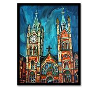 Artery8 Bremen Cathedral St Peter Church Vibrant Painting Framed Art Print in Blue | Size: W12" x H16" Artery8 Blue W12" x H16"
