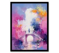 Artery8 Wall Art Print Bridge of Dreams Abstract Oil Painting Pink Blue Orange Framed Art | Size: A4 Artery8 Pink A4