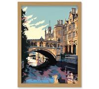 Bridge of Sighs Cambridge University on Cam River Artwork Framed Wall Art Print A4 Artery8 Light Oak One Size