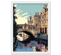 Artery8 Bridge of Sighs Cambridge University on Cam River Artwork Framed Wall Art Print A4 in White Artery8 White