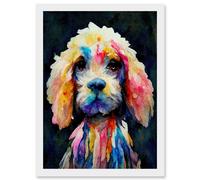 Artery8 Bright Abstract Colourful Dog Spaniel Cavapoo Cockapoo Artwork Framed Wall Art Print A4 in White Artery8 White