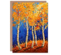 Artery8 Greeting Card Bright Autumn Birch Trees Forest Oil Painting Blank For Him Or Her Art Birthday Card