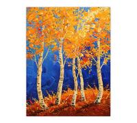 Artery8 Bright Autumn Birch Trees Forest Oil Painting Living Room Large Wall Art Poster Print Thick Paper 18X24 Inch