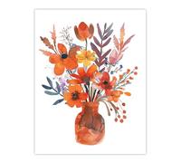Artery8 Bright Autumnal Flower Bouquet Vase Watercolour Living Room Extra Large XL Wall Art Poster Print