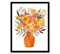Bright Autumnal Orange Pink Flower Bouquet Vase Framed Art Print Artery8 Yellow A4